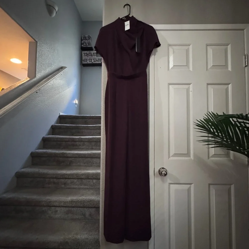 NWT $435 Black Halo Estella Jumpsuit Oxblood Draped Mock Neck High Waist Sz 2 - Picture 9 of 15